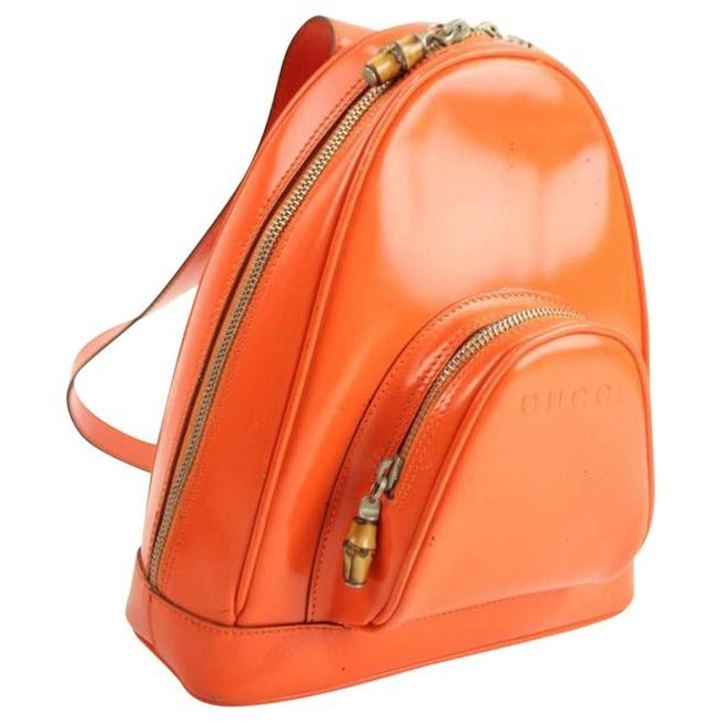 Gucci Messenger Triangular Two Way Messengerbackpack With Pocket Orange Patent Leather Backpack