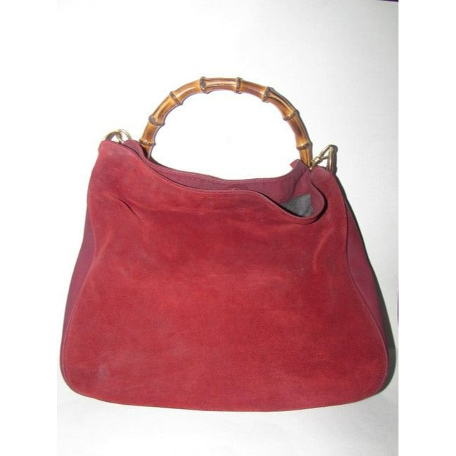 Gucci Vintage Two Way Burgundy Suede And Leather With A Bamboo Handle Hobo Bag