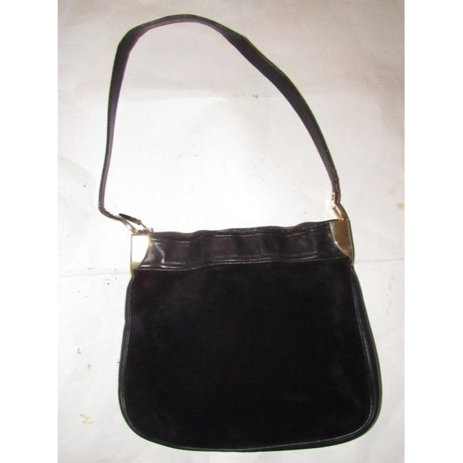 Gucci Vintage Black Suede With Black Leather Hobo Bag