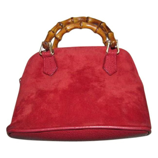 Gucci red suede & leather two-way style, purse with a detachable strap, bamboo handles, and gold equestrian accents!