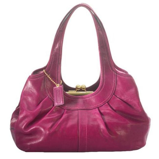 Coach Pursesdesigner Purses Magentabrushed Ant Gold Leather Tote