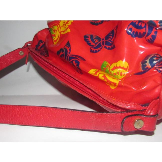 Bottega Veneta Vintage Pursesdesigner Purses Yellow And Blue Butterfly Print On Red Glossy With Red