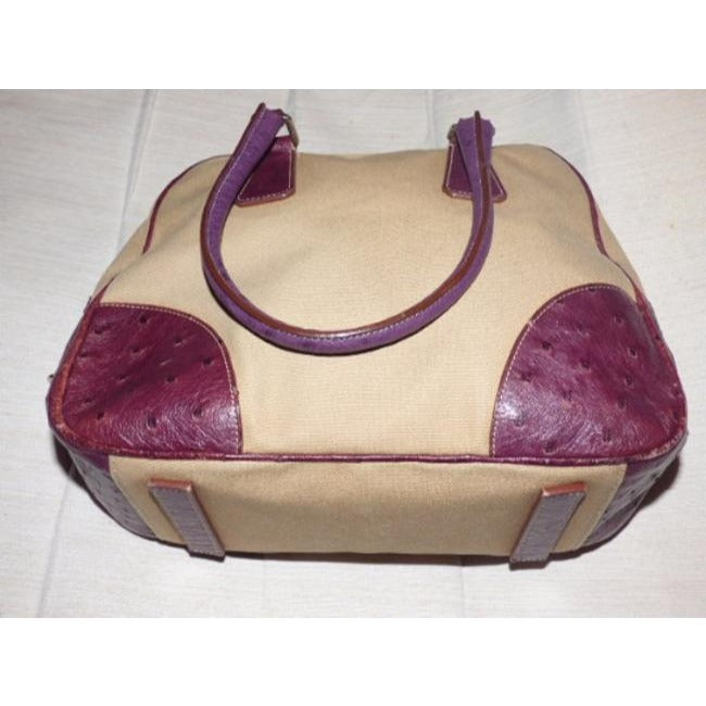 Prada Vintage Pursesdesigner Purses Beige Canvas And Purple Canvasleatherostrich Leather Satchel