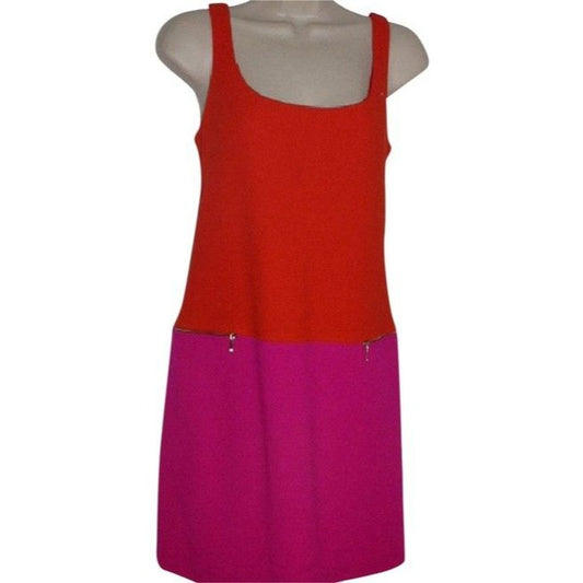 Emanuel Ungaro Orange And Fuchsia Color Block Vintage  Knee Length Dress