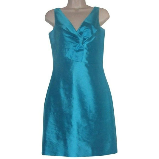 Kate Spade Turquoise Raw Silk Blend With Bow Accent Mid Length Cocktail Dress