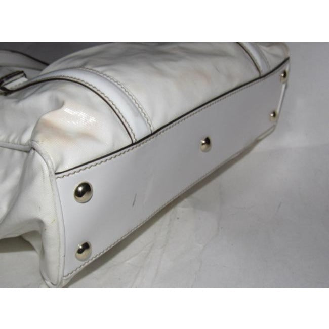 Gucci White Leather Blondie Satchel W Bold Gold GG