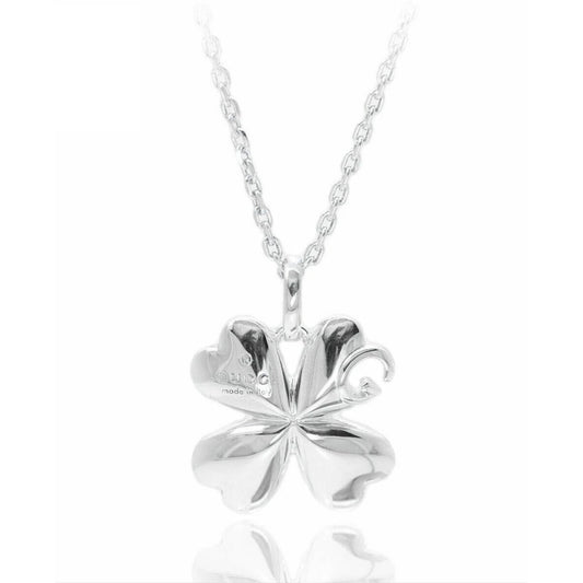 Gucci sterling silver four leaf clover pendant with G logo cut-out on an 18" chain