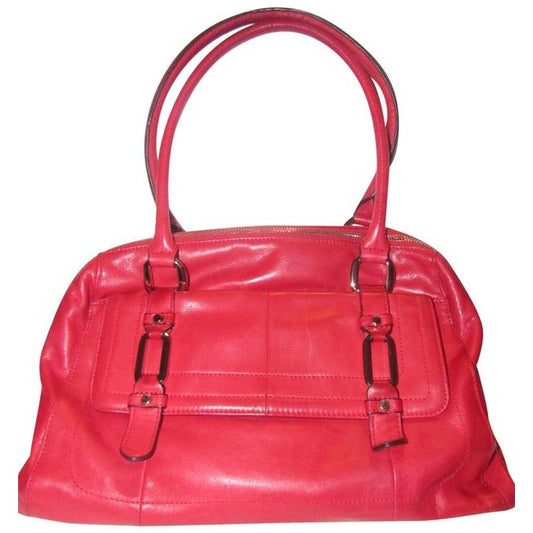 B Makowsky Cherry Red Leather Satchel With Muted Gold Accents