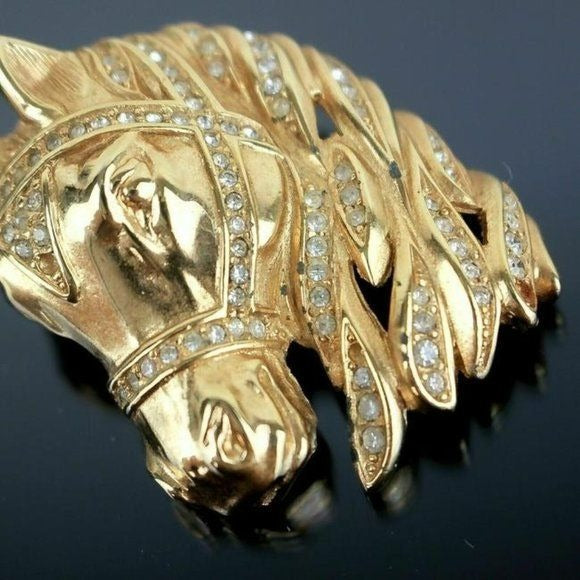 DIOR Horse Pendant in Gold with Clear Rhinestones