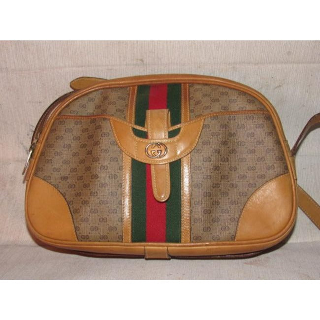 Gucci Vintage Pursesdesigner Purses Brown Small G Logo Print Coated Canvas And Camel Leather With Re