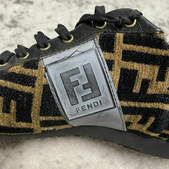 Fendi Tobacco Zucca Print Faux Fur Sneakers