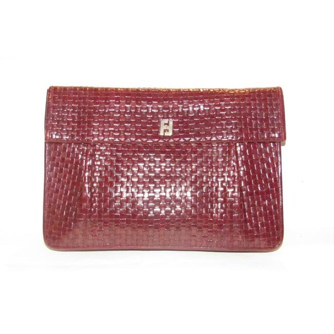 Fendi Vintage Purses Brown Woven Leather With A Leather Strap Handle In The Back Clutch