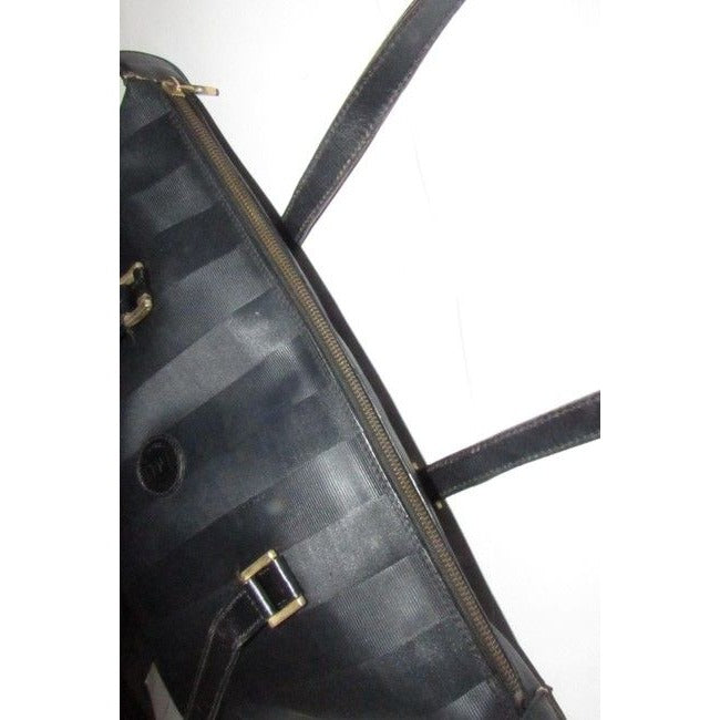 Fendi Early Wide Stripe Print Coated Canvas And Leather In Black Satchel