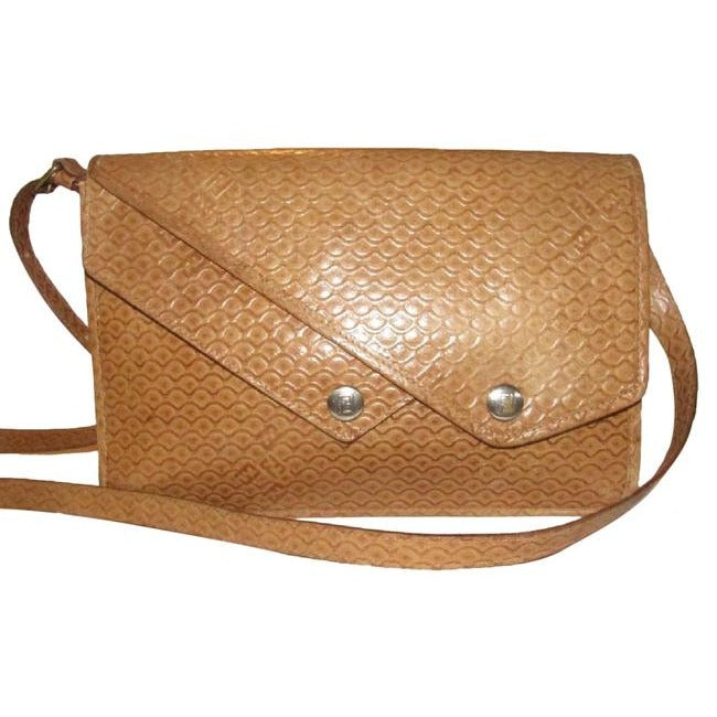 Fendi Clutch Early Sas Two Way Bodyshoulder Purse Camel Tooled Leather Embossed Or Cross Body Bag