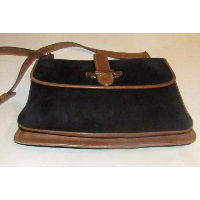 Mark Cross Vintage Pursesdesigner Purses Black Suede And Brown Leather Shoulder Bag