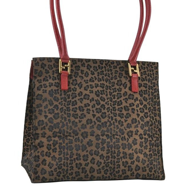 Fendi Bag Hobo Xl Limited Edition Style Leopard Print And Red Canvas Leather Tote