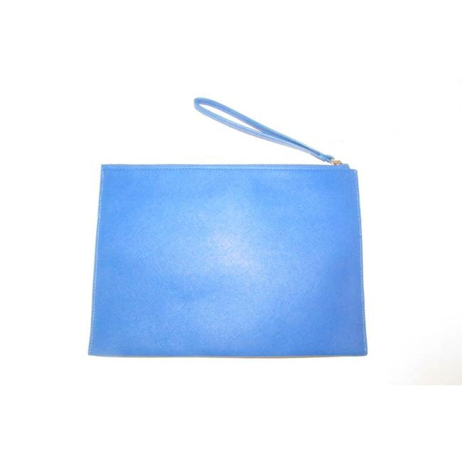 Neiman Marcus Color Block Purse Yellow Cobalt Blue Pewter And White Faux Saffiano Leather Clutch