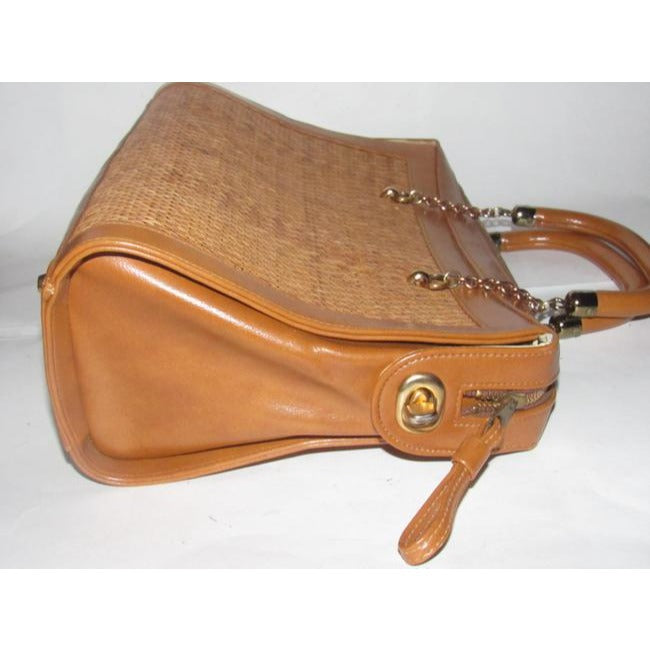 Vintage Pursesdesigner Purses Camel Leather And Natural Woven Raffia Satchel