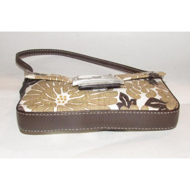 Fendi Zucchino Beaded Pursesdesigner Purses Brown Floral Print W Beads Canvas Leather Beading Baguet