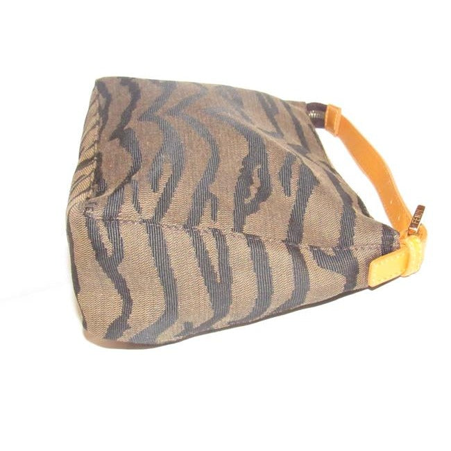 Fendi Animal Style Purses Brown And Black Tiger Print Canvas And Yellow Leather Hobo Bag