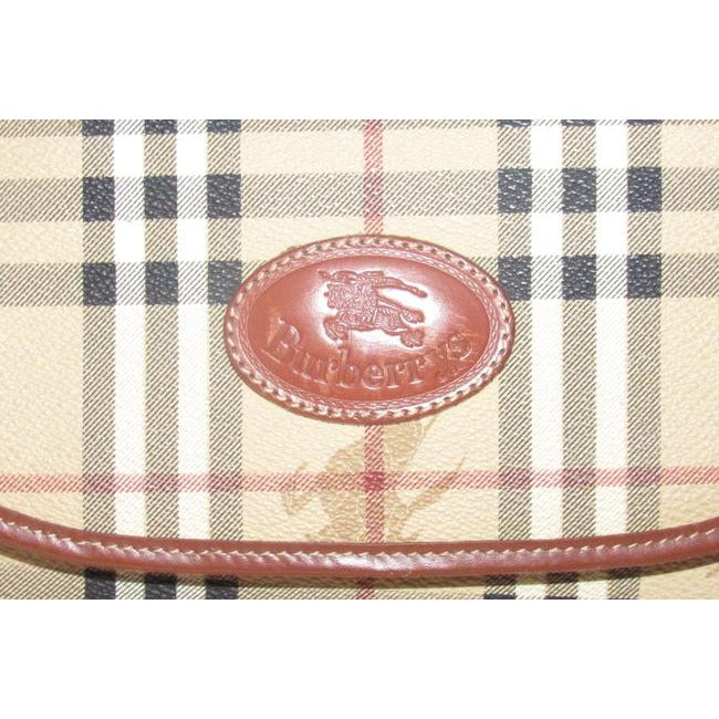 Burberry Saddle Style Or Shoulder Purses British Tan Leather And Haymarket Nova Check With Knights P