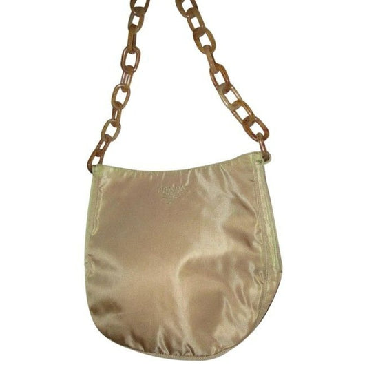 Prada Vintage Iridescent Gold Champagne Fabric With A Marbled Lucite Chain