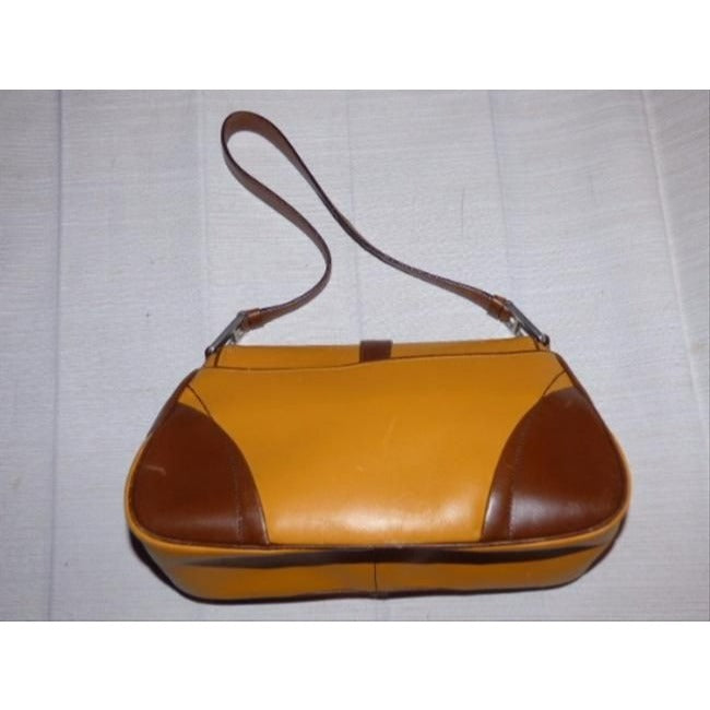 Prada Shoulder Bag Color Block Yellow And Brown Leather Satchel