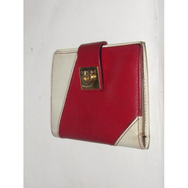 Salvatore Ferragamo Red And White Leather Vintage Wallet