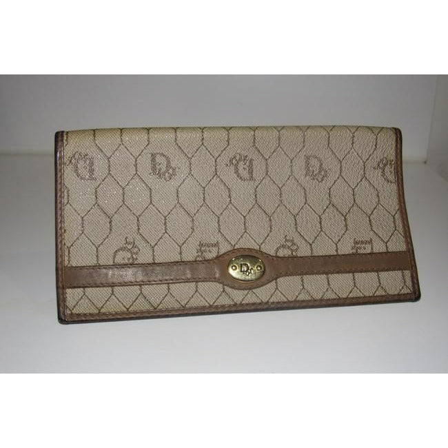 Dior Taupe & Brown Honeycomb Print Leather Wallet