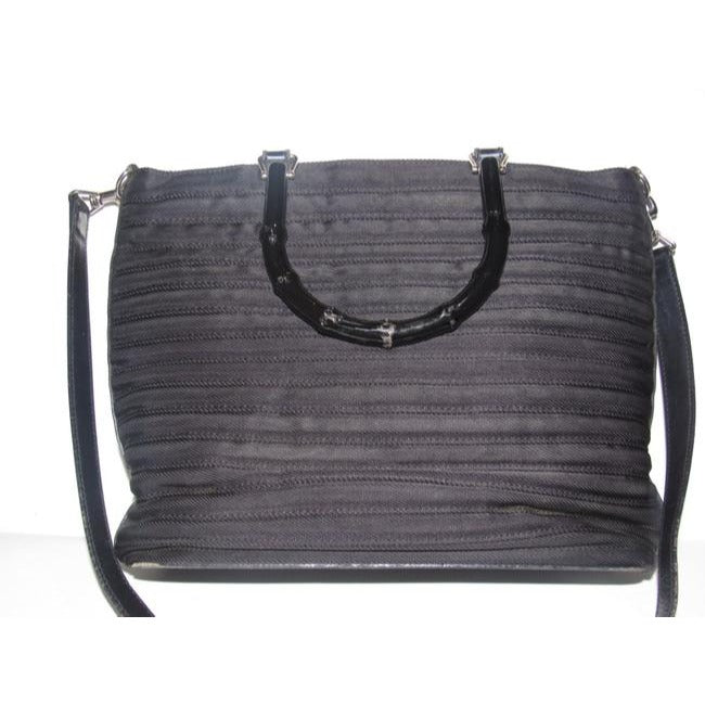 Gucci Two Way Pursesdesigner Purses Black Ribbed Heavy Canvas And Leather With Bamboo Accents Satche