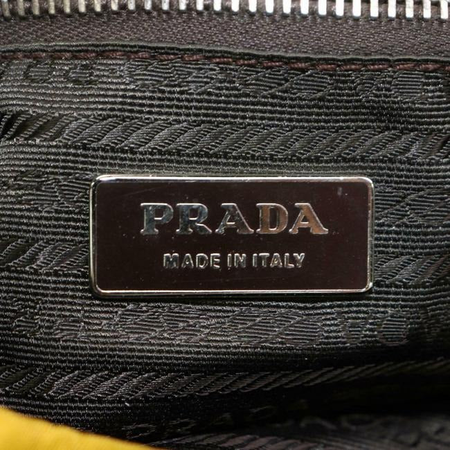 Prada Purse Yellow Canvas And Brown Leather With Chrome Hardware Satchel