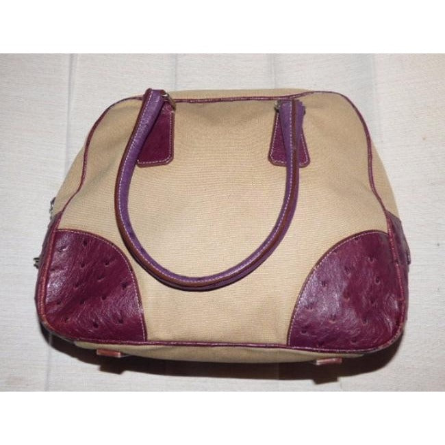 Prada Vintage Pursesdesigner Purses Beige Canvas And Purple Canvasleatherostrich Leather Satchel