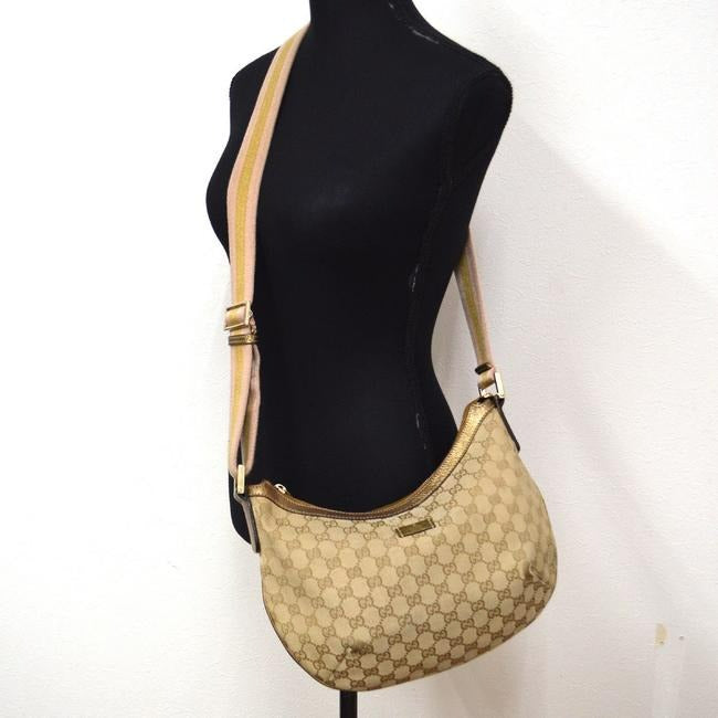 Gucci Gg Supreme Shoulder W Canvas Leather Sherry Stripe Strap Guccissima Print Gold Pink Tan