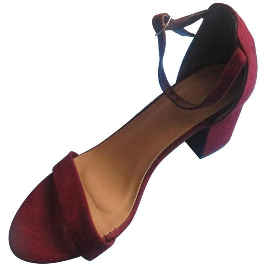 Bamboo Cranberry Maroon Burgundy Suede Ankle Strap Open Toe Pumps Size Us