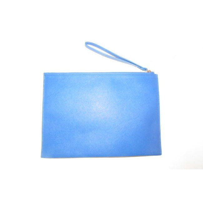 Neiman Marcus Color Block Purse Yellow Cobalt Blue Pewter And White Faux Saffiano Leather Clutch