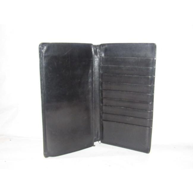 Gucci Black Leather With Chrome Jackie O Style Push Button Closure Checkbook Size Wallet