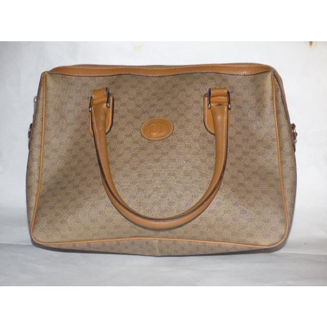 Gucci Boston Xl Two Style Purse Brown Patent Gg Canvas Satchel