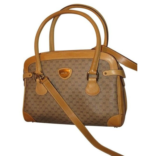 Gucci Boston Bag Guccissima Canvasleather Two Way Brown Micro G Print Leathercoated Canvas Satchel