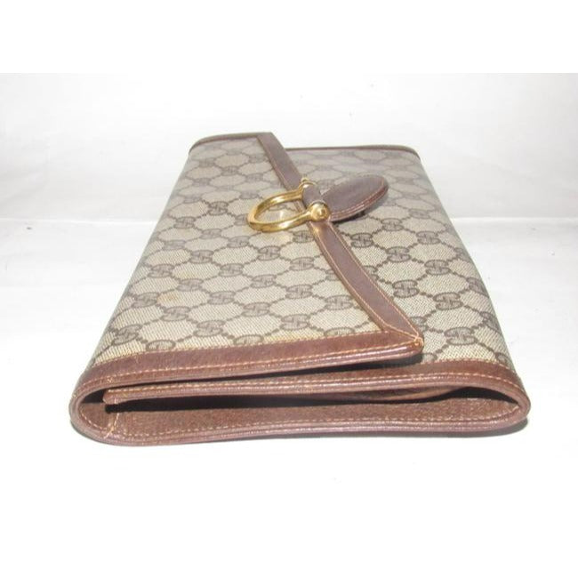 Gucci Vintage Purses Large G Logo Print Coated Canvas And Leather In Browns Clutch