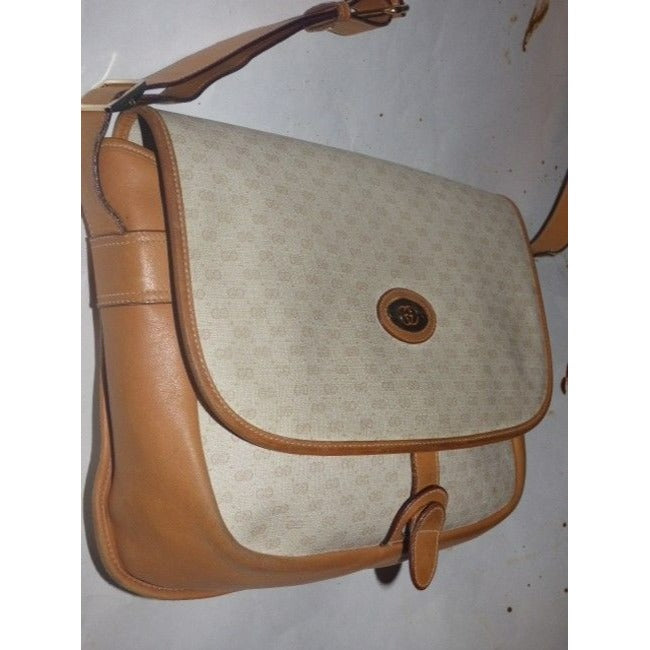 Gucci Vintage Camel Small G Logo Print On Ivory Camel Leather