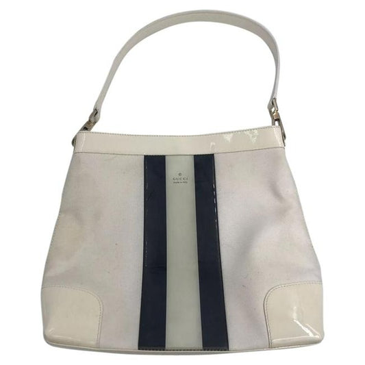 Gucci Vintage White Canvas White Patent Leather Tote