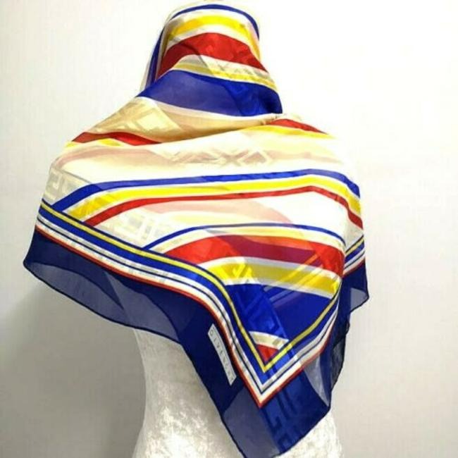 Givenchy Blue Red Gold Stripe Print Abstract Silk Scarf