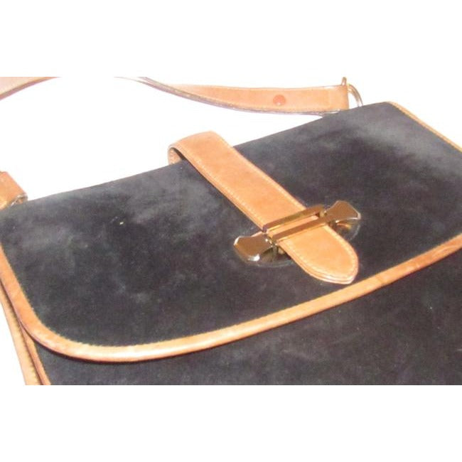 Mark Cross Vintage Pursesdesigner Purses Black Suede And Brown Leather Shoulder Bag