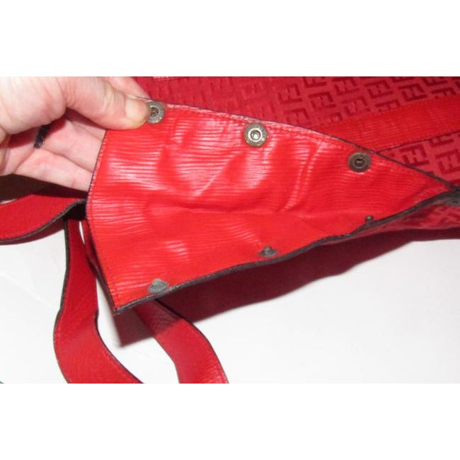 Fendi Early Xl Satchel Purses Red Zucchino Or Small F Logo Print Canvas And Red Leather Tote