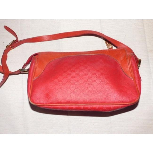 Gucci Vintage Red Leather Small G Logo Coated Canvas Cross Body