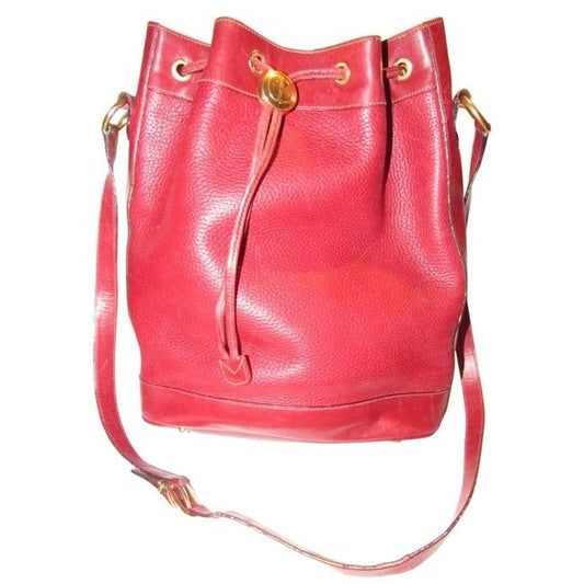 Gucci Xl Bucket Bag W Pebbled Drawstring W Smooth Trim True Red Gold Accents Leather Satchel
