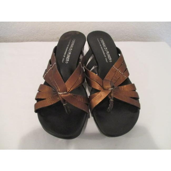 Donald J Pliner Bronze Rich Metallic Strappy Stitched T Strap Mulesslides Size Us