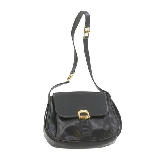 Gucci Soft Black Leather Bucket Bag Pouch With Enamel Buckle Accents