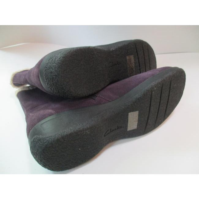 Clarks Purple Plum Suede Fur Trim Lace Accent Bootsbooties Size Us