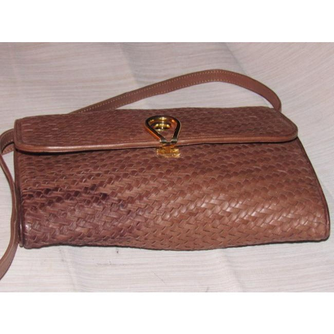 Gucci Vintage Woven And Smooth Two Way Style Purse Brown Leather Shoulder Bag